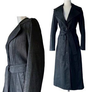 From Paris vintage black leather wrap belt trench coat /jacket -EU 40/US 6